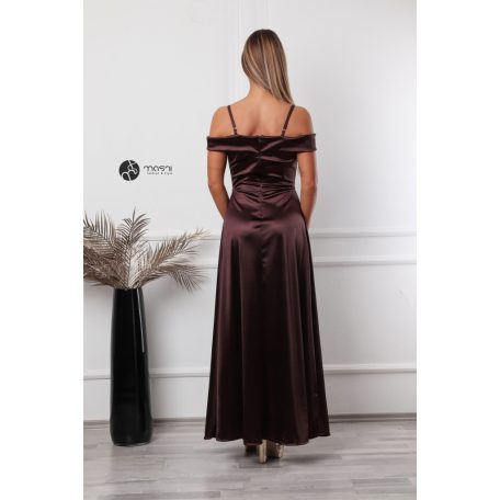 NOÉMIE szatén maxi ruha barna