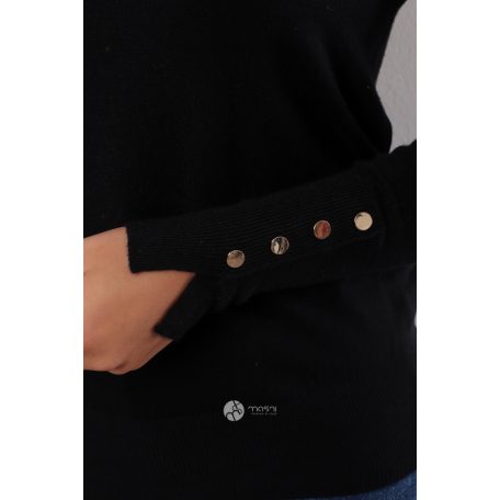 Ujján arany gombos kötött pulcsi fekete