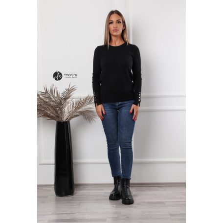 Ujján arany gombos kötött pulcsi fekete