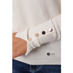 Ujján arany gombos kötött pulcsi fehér