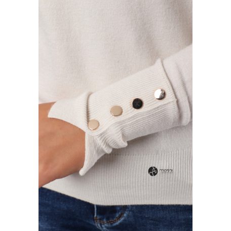 Ujján arany gombos kötött pulcsi fehér