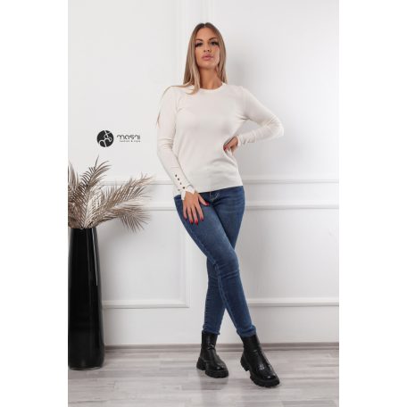 Ujján arany gombos kötött pulcsi fehér