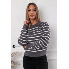 Ujján arany gombos csíkos kötött pulcsi szürke