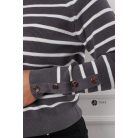 Ujján arany gombos csíkos kötött pulcsi szürke