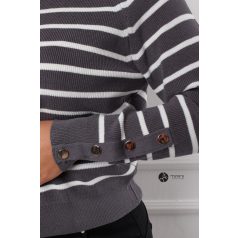 Ujján arany gombos csíkos kötött pulcsi szürke