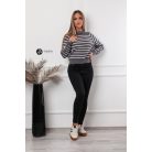 Ujján arany gombos csíkos kötött pulcsi szürke
