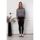 Ujján arany gombos csíkos kötött pulcsi szürke