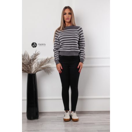 Ujján arany gombos csíkos kötött pulcsi szürke