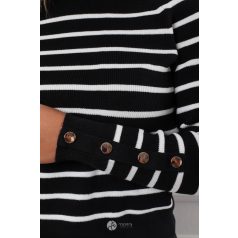 Ujján arany gombos csíkos kötött pulcsi fekete