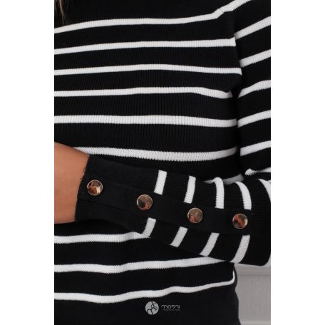 Ujján arany gombos csíkos kötött pulcsi fekete