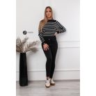 Ujján arany gombos csíkos kötött pulcsi fekete