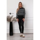 Ujján arany gombos csíkos kötött pulcsi fekete