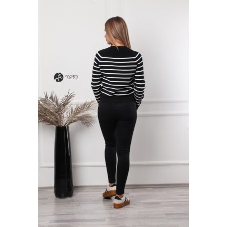 Ujján arany gombos csíkos kötött pulcsi fekete