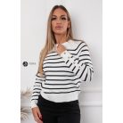 Ujján arany gombos csíkos kötött pulcsi fehér