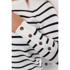 Ujján arany gombos csíkos kötött pulcsi fehér