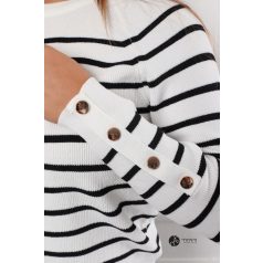 Ujján arany gombos csíkos kötött pulcsi fehér