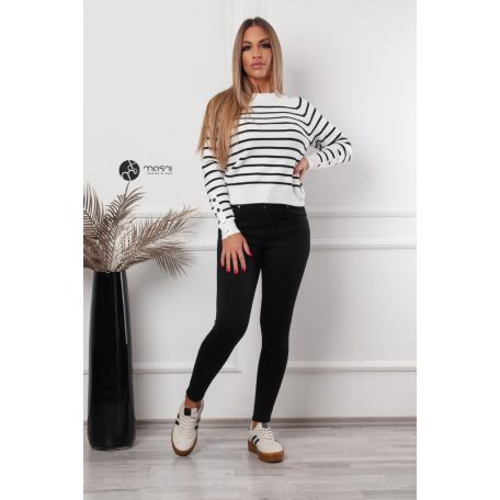 Ujján arany gombos csíkos kötött pulcsi fehér