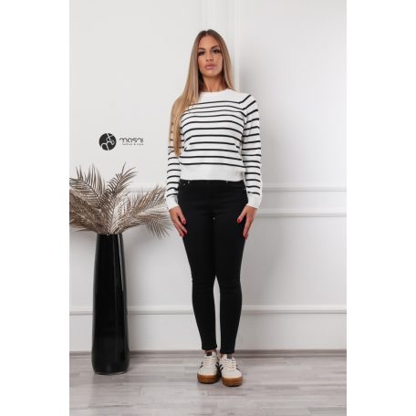 Ujján arany gombos csíkos kötött pulcsi fehér