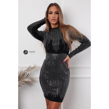 Kövezett mikrobordás kötött ruha fekete