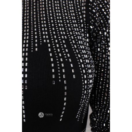 Kövezett mikrobordás kötött ruha fekete