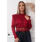 Fodros hosszú ujjú csipke felső burgundy
