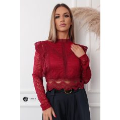 Fodros hosszú ujjú csipke felső burgundy