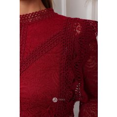 Fodros hosszú ujjú csipke felső burgundy