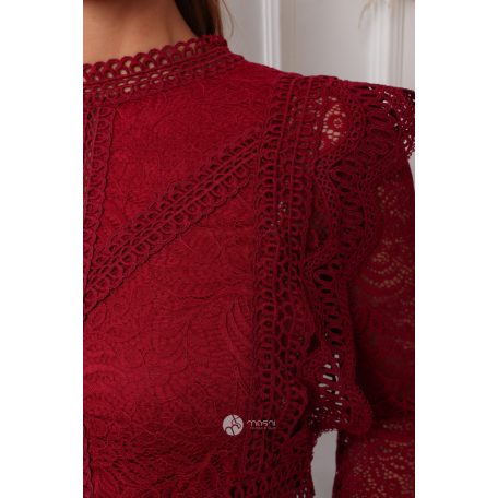 Fodros hosszú ujjú csipke felső burgundy