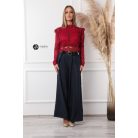 Fodros hosszú ujjú csipke felső burgundy