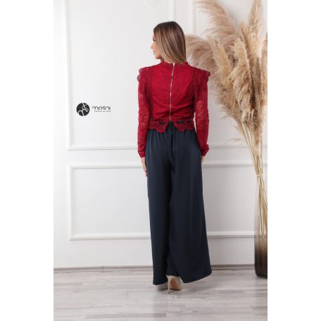 Fodros hosszú ujjú csipke felső burgundy