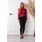 Fodros hosszú ujjú csipke felső burgundy