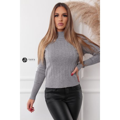 Magas nyakú anyagában csíkos kötött pulcsi szürke