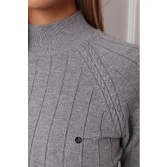 Magas nyakú anyagában csíkos kötött pulcsi szürke