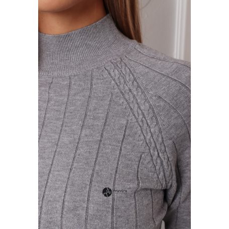 Magas nyakú anyagában csíkos kötött pulcsi szürke