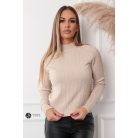 Magas nyakú anyagában csíkos kötött pulcsi bézs