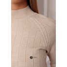 Magas nyakú anyagában csíkos kötött pulcsi bézs