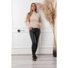 Magas nyakú anyagában csíkos kötött pulcsi bézs