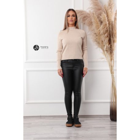 Magas nyakú anyagában csíkos kötött pulcsi bézs