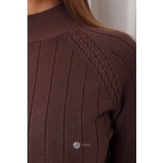 Magas nyakú anyagában csíkos kötött pulcsi barna