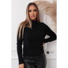 Magas nyakú anyagában csíkos kötött pulcsi fekete