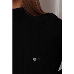 Magas nyakú anyagában csíkos kötött pulcsi fekete