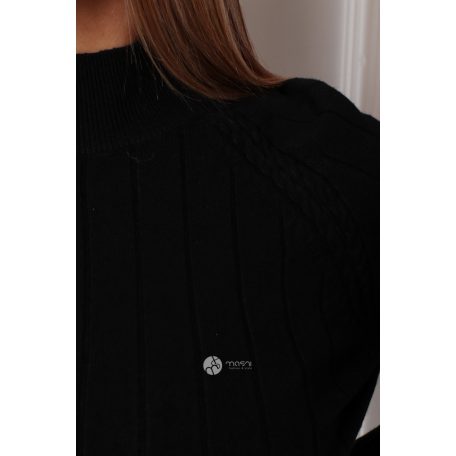 Magas nyakú anyagában csíkos kötött pulcsi fekete