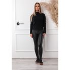 Magas nyakú anyagában csíkos kötött pulcsi fekete