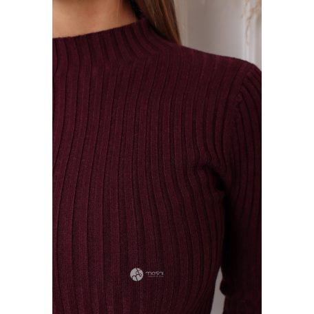 Bordás félgarbós nyakú kötött ruha burgundy