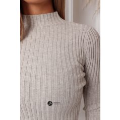 Bordás félgarbós nyakú kötött ruha homok