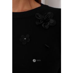 Szatén virágos kötött pulcsi fekete