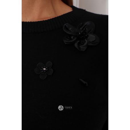 Szatén virágos kötött pulcsi fekete