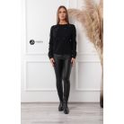 Szatén virágos kötött pulcsi fekete