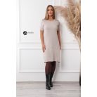 Vállán díszgombos rövid ujjú kötött ruha homok