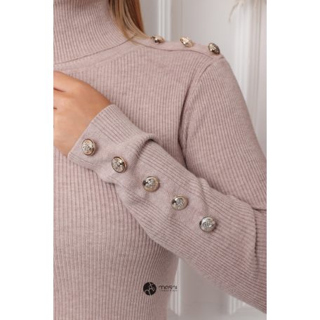 Arany gombos garbós nyakú kötött ruha bézs